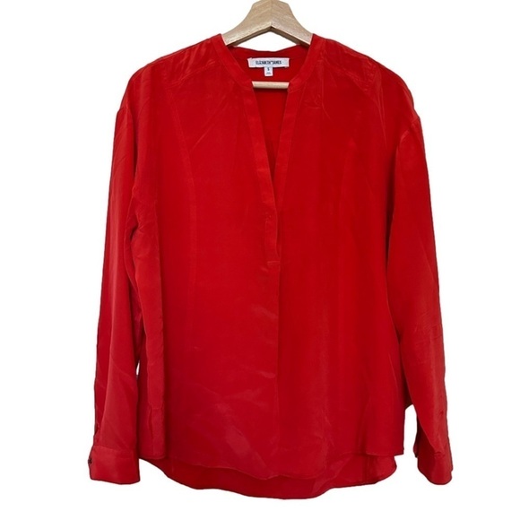 Elizabeth and James Tops - Elizabeth and James Womens Red Vneck Long Sleeve Silk Silky Satin Blouse shirt